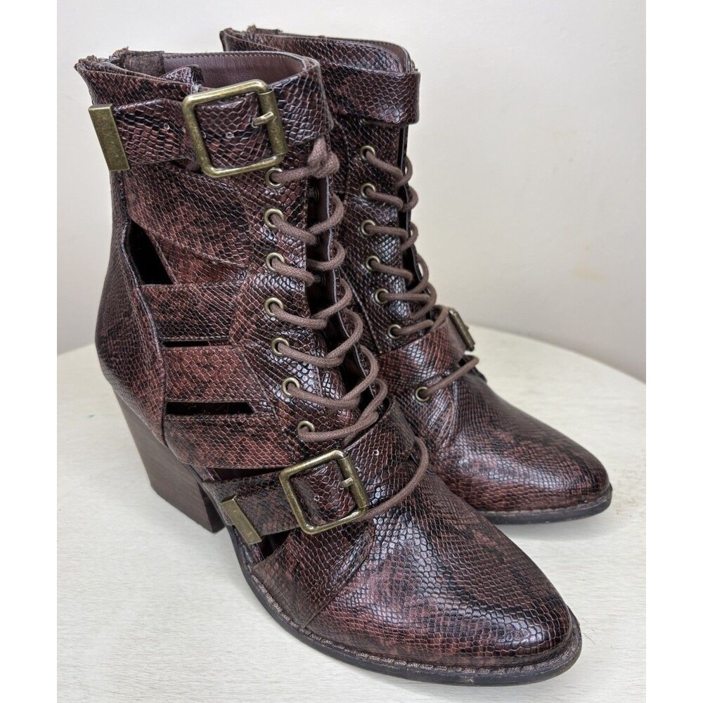 Coconuts Matisse Getty Women’s Size 7 Snake Print Cutout Zip Up Heeled Boots